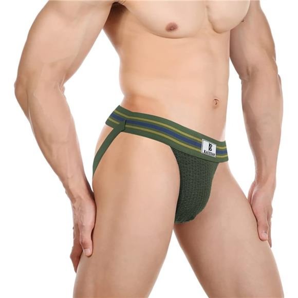 Men's PU Rubber Coated Snap Pouch Sexy Jockstrap Underwear - Foto 8